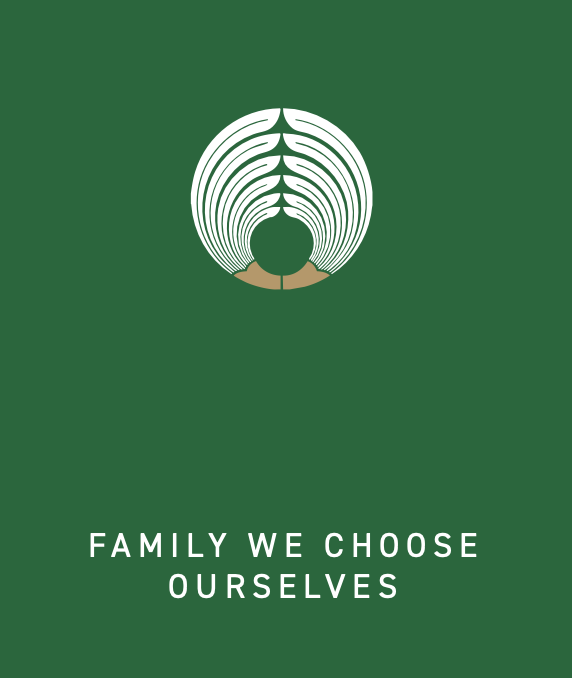 Kinship poster with the brand statement Family we choose ourselves
